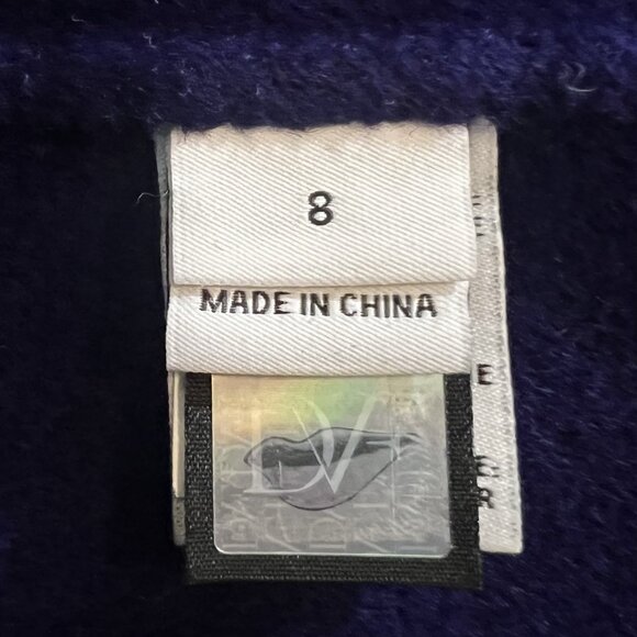 Diane Von Furstenberg Women’s Wool Trench Coat Jacket Size 8 Black Purple Luxury - Picture 4 of 14